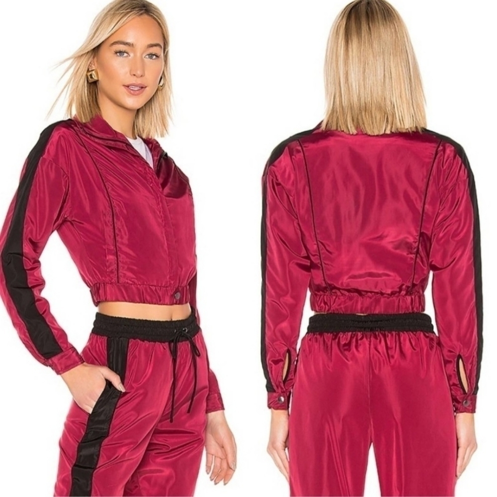 LPA Gianni Fuschia Pink Maroon Striped Cropped Jacket